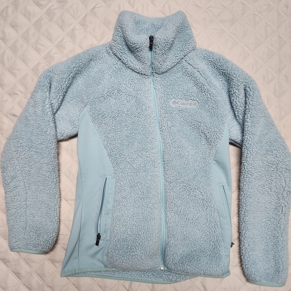 Columbia Woman's Light Blue Fast Beauty Sherpa Fleece Zip Up Jacket M